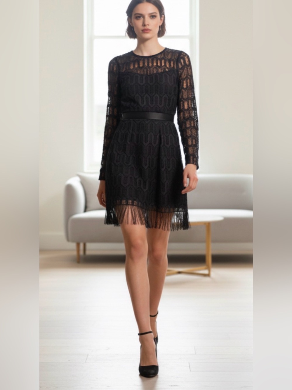 NWT just cavalli Black event fringe stunning dress 44 8 M